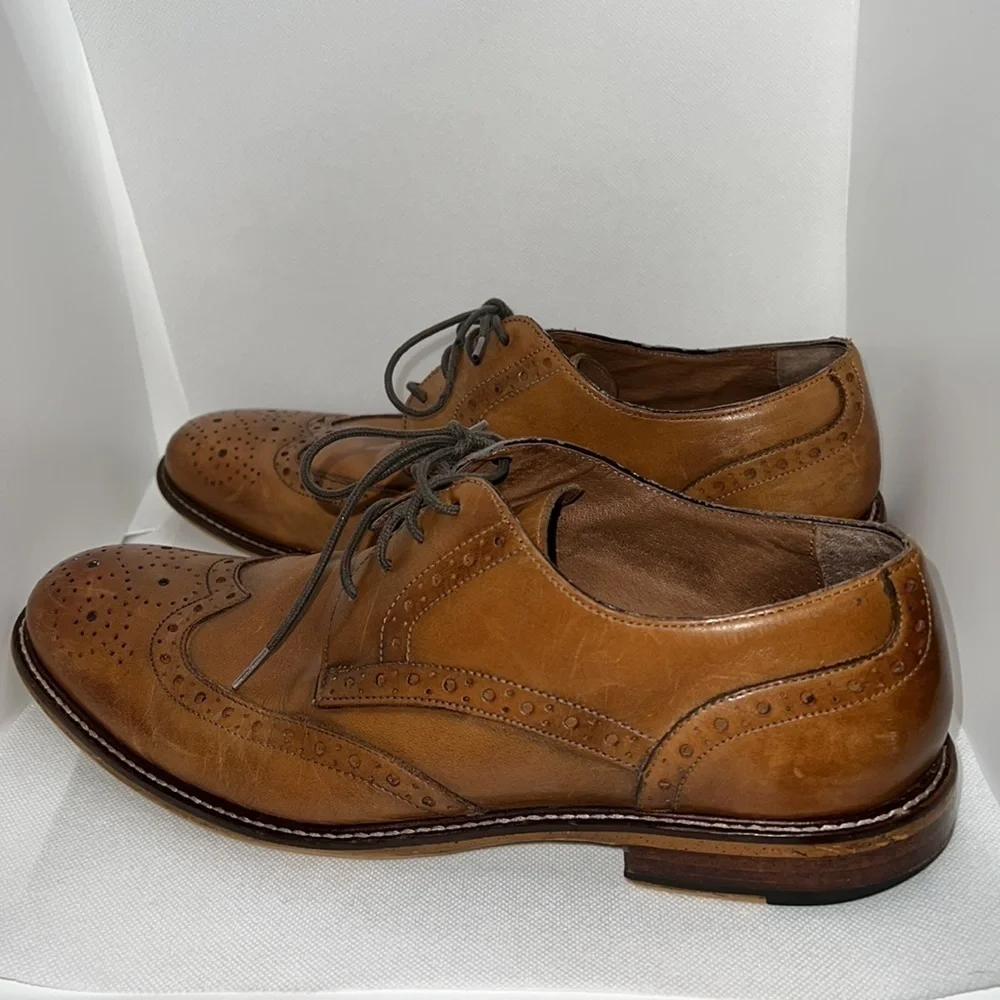Joseph Abboud leather‎ Cognac brown wingtip lace up Oxford shoes Sz 8.5